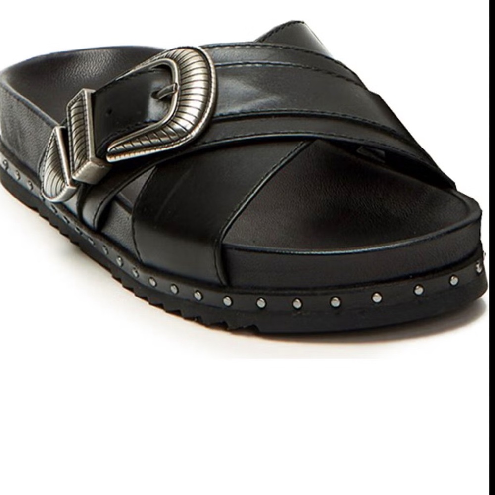 Frye Black Slide Sandals with Buckle